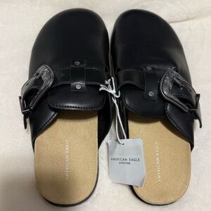 American Eagle Outfitters Black Leather Slip-On Clogs